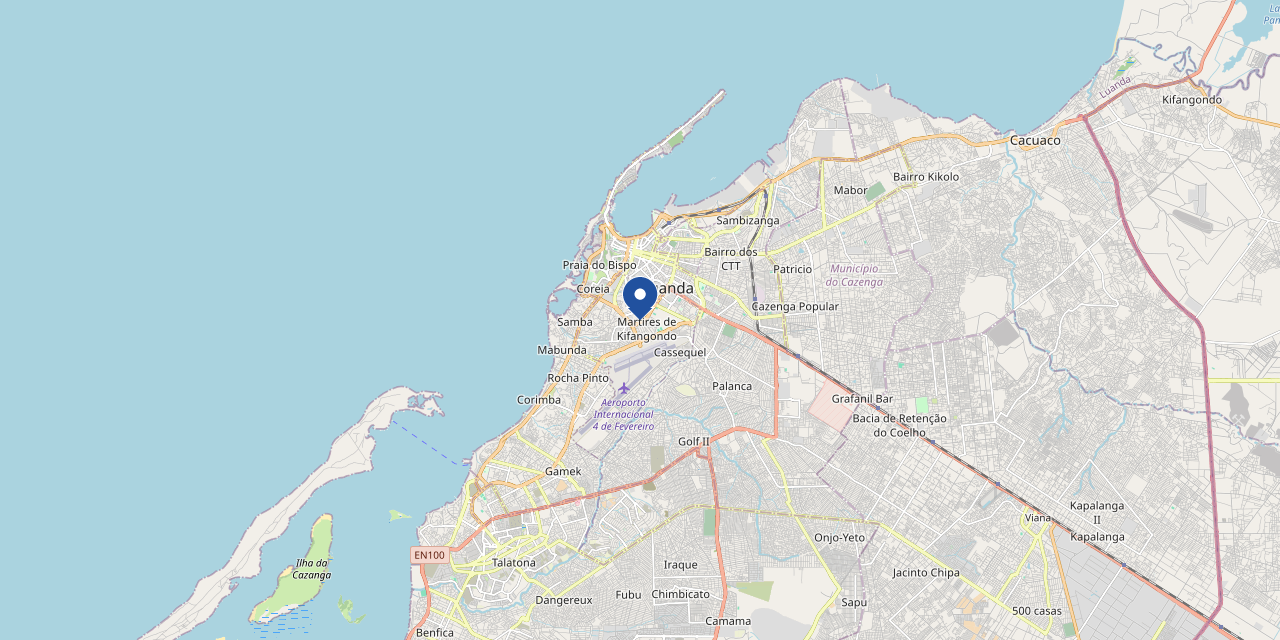 Mapa de Luanda com a cidade assinalada como ponto de referência